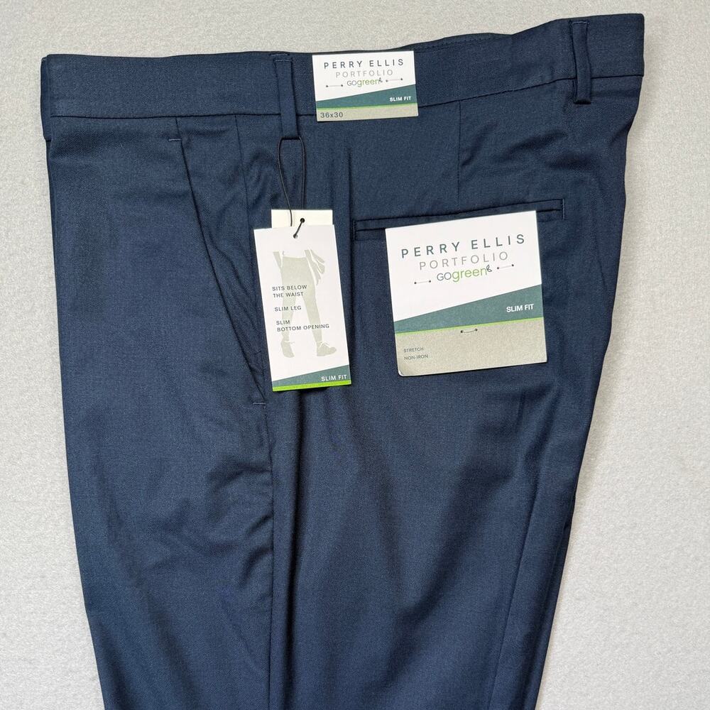 Perry Ellis Portfolio Men's Slim-Fit Non Iron Dress Pants Eclipse 36X30 $95